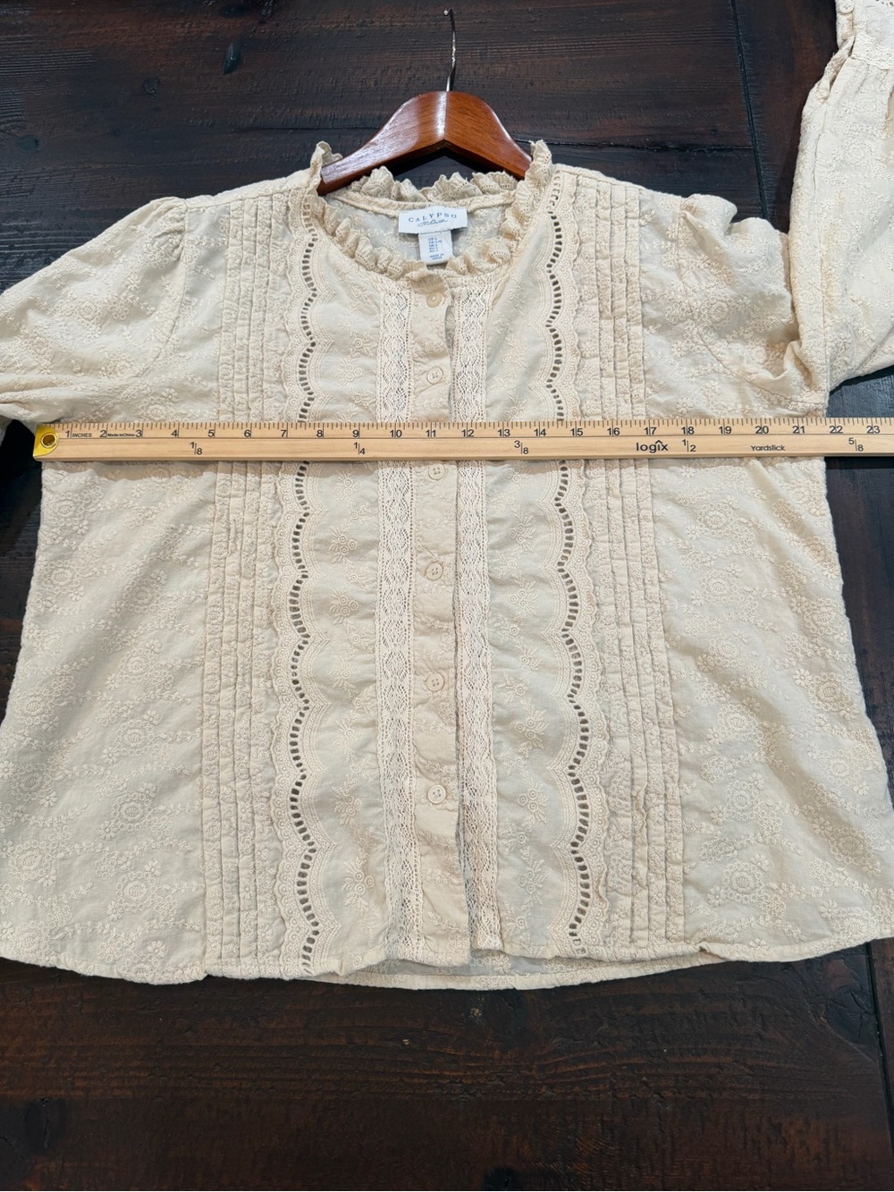 Calypso St Barth Cotton Eyelet Lace Blouse Top Cream Romantic Cottagecore L - Picture 10 of 13